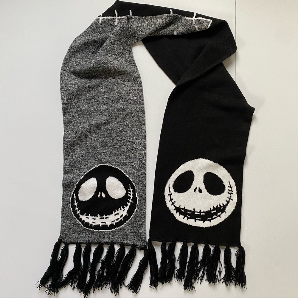 Nightmare Before Christmas Scarf Disney Jack Skellington 67” Black Gray Fringe